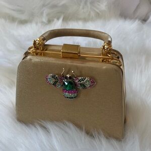 Gold Bee-Embellished Mini Top-Handle Bag
